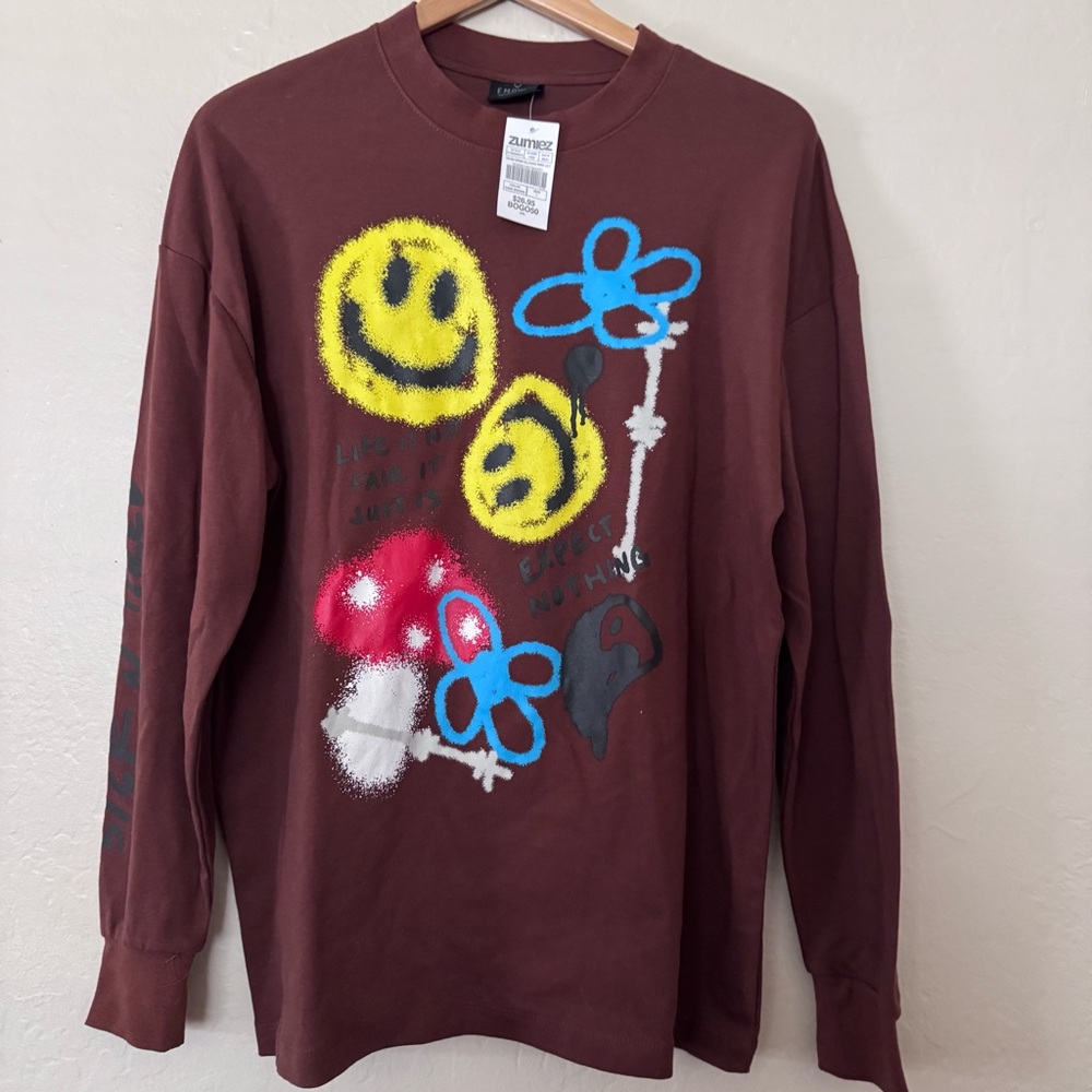 Brown Zuniga Graphic Long Sleeve Shirt Size L